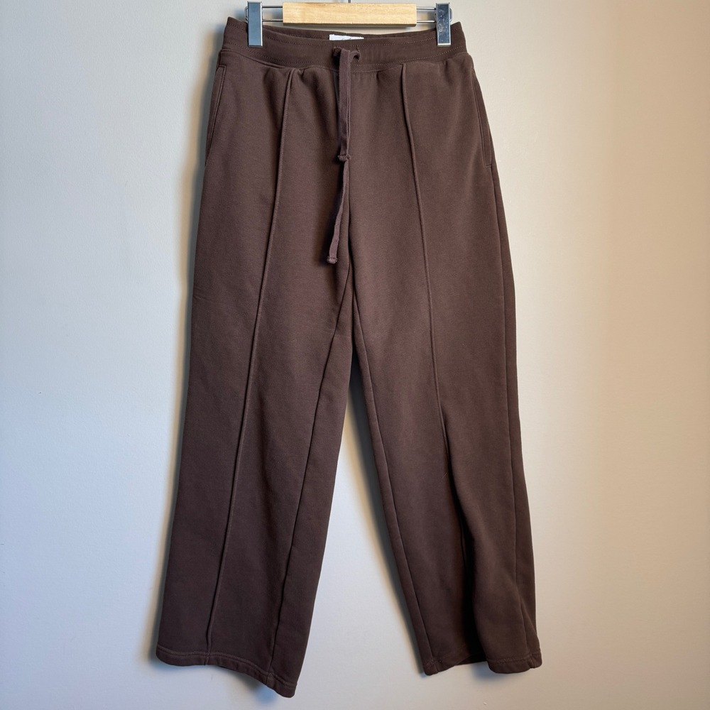 American Eagle Brown Wide Leg Pintuck Sweatpants XS Drawstring Fleece Joggers